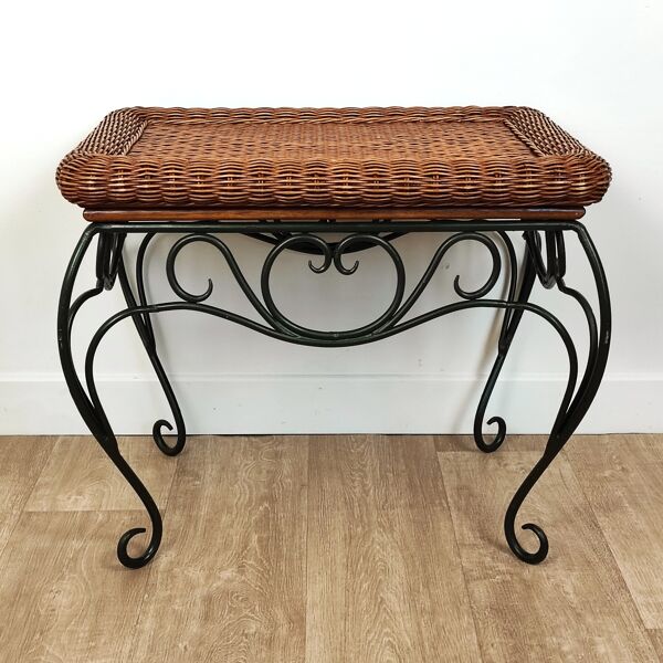 Table basse rotin et fer forgé