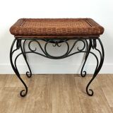 Rattan and wrought iron coffee table