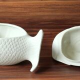 Large white fish shaped ceramic terrine - tureen with lid - Vintage