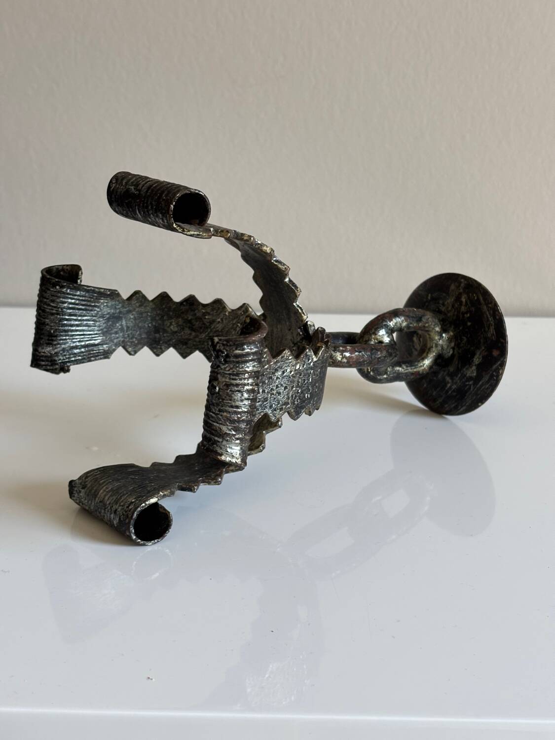 Brutalist metal candle holder