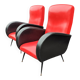 Paire de fauteuils en skaï rouge et noir