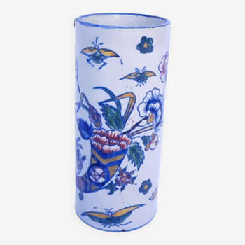 Vase tube à motif florale manufacture de Gien a 19