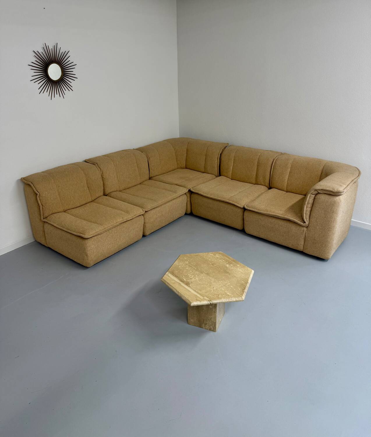 Modular sofa in beige fabric, 70s, 5 elements