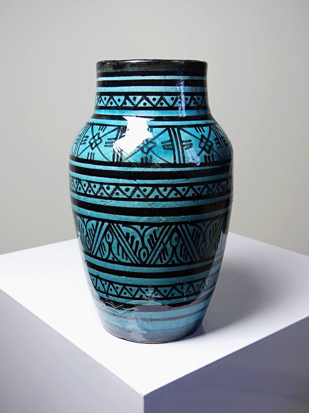Small Safi vase, Moroccan vintage turquoise handcrafted pottery