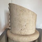 Pair of small columns or end of sofa in travertine and plexiglass