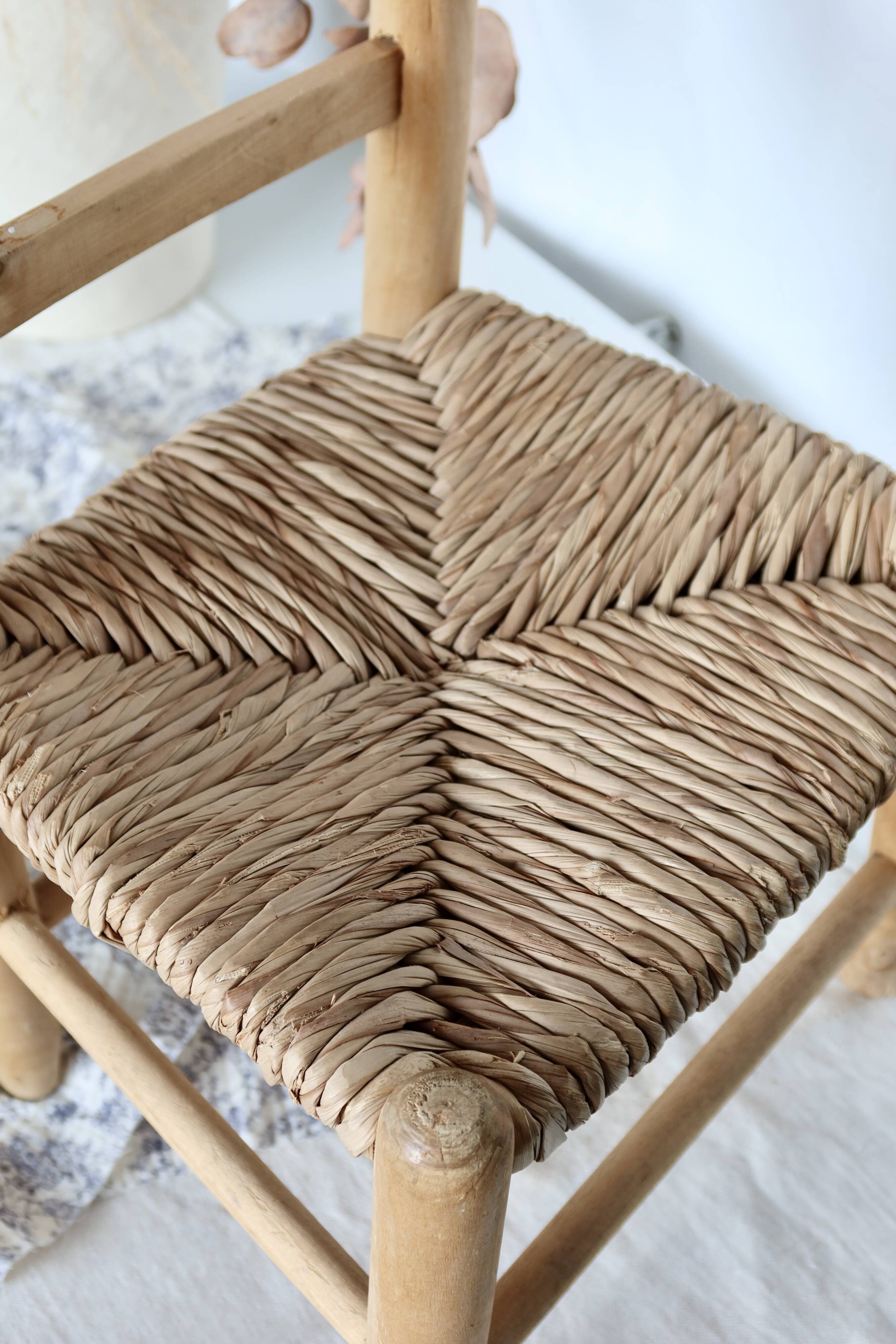 Vintage wooden straw children's chair