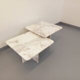 Pair of vintage nesting coffee tables in white marble from the 1970s.