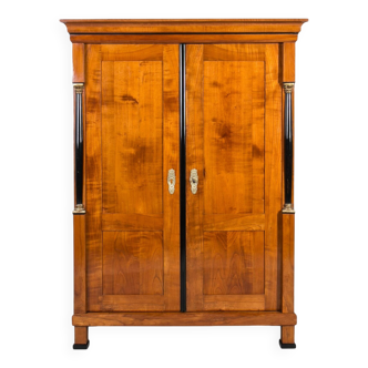Biedermeier Cherry Wood Wardrobe with Ebonized Columns ,Fully Restored