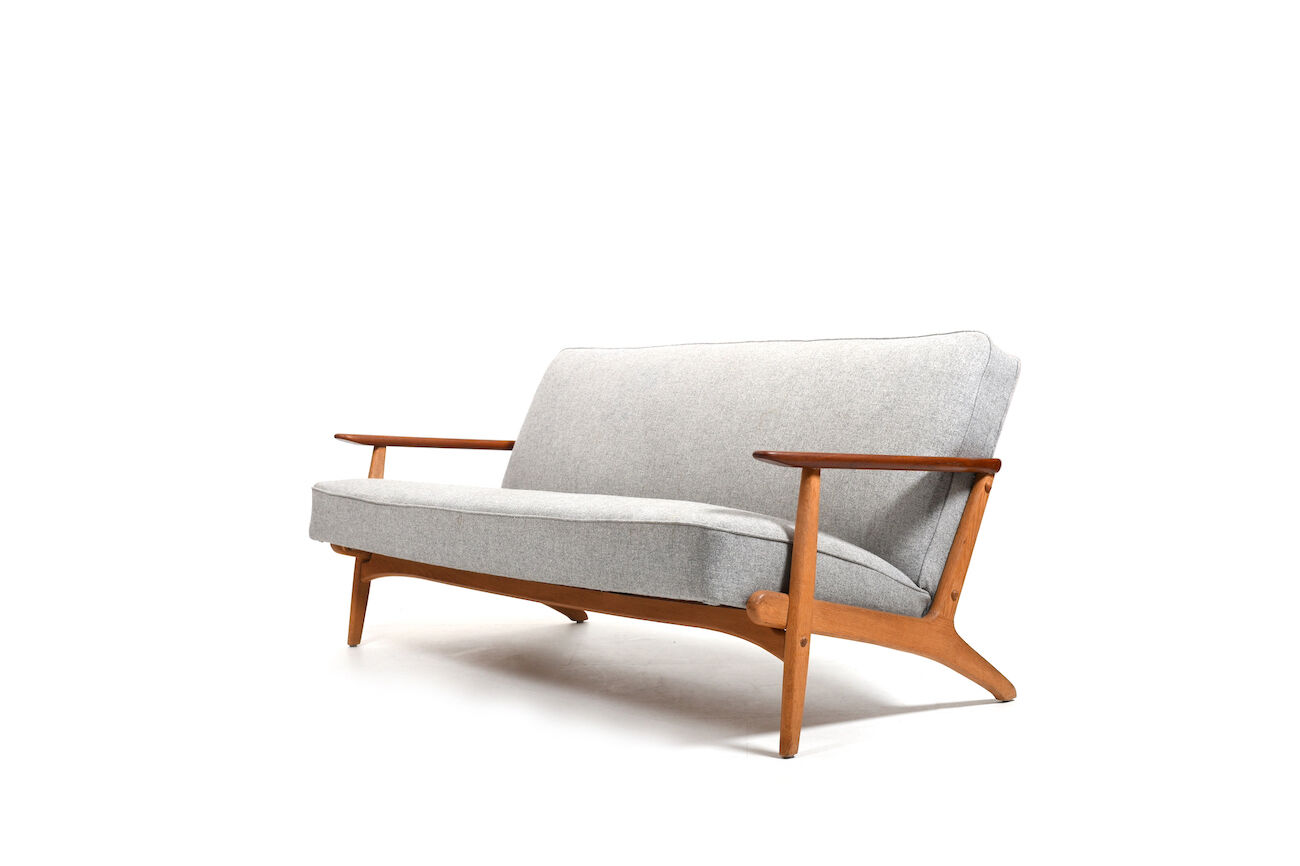 1950s danish 3-seater sofa in solid oak and teak