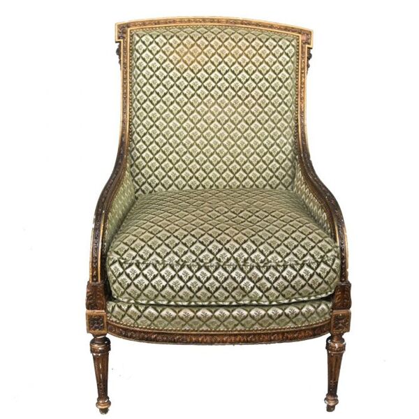 Fauteuil bergère de style Louis XVI dorée fin XIXème
