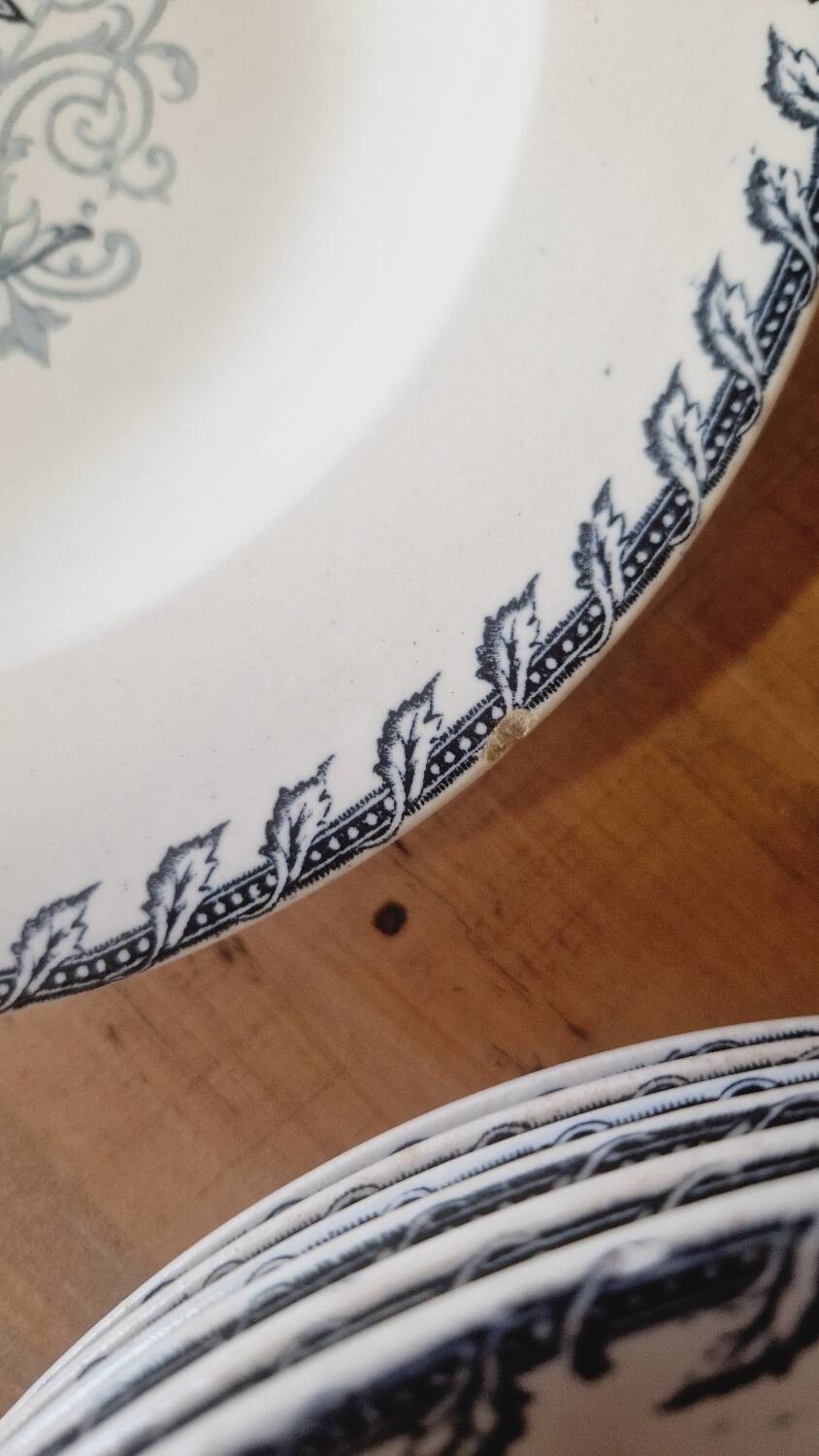 12 Luneville K&G soup plates, letter F