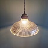 Suspension Holophane in ribbed transparent glass, 1930s