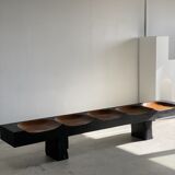 Huge 5-seater bench in two-tone solid wood