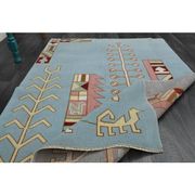 1970s Vintage Turkish Handmade Wool & Cotton Blue Area Rug 116x178