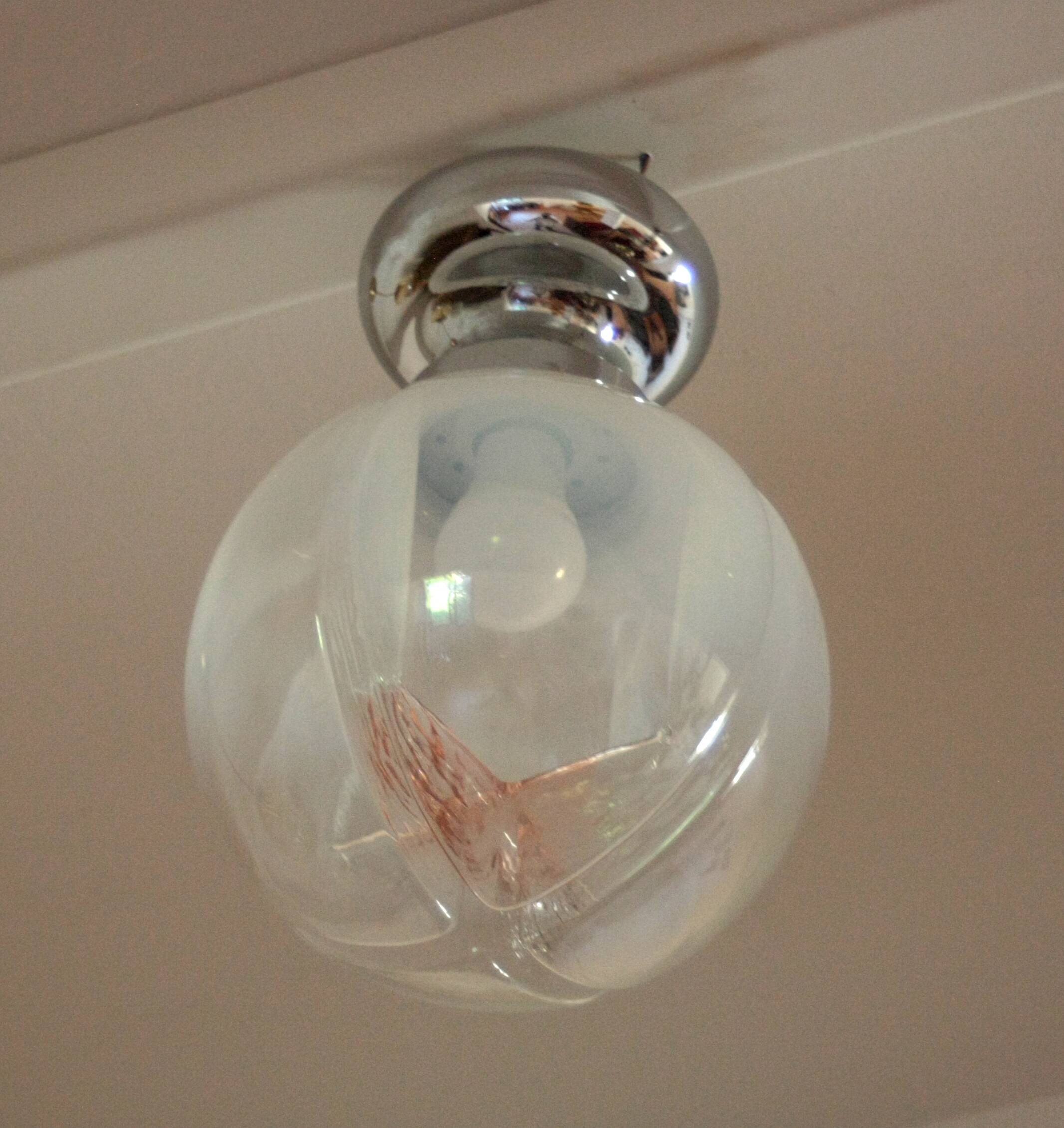 Plafonnier chromé, verre soufflé de Murano, Italie, années 1960