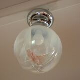 Chrome Ceiling Lamp, Murano Blown Glass, Italy, 1960s