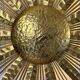 Large golden hammered metal sun wall light with a diameter of 90 cm from the year