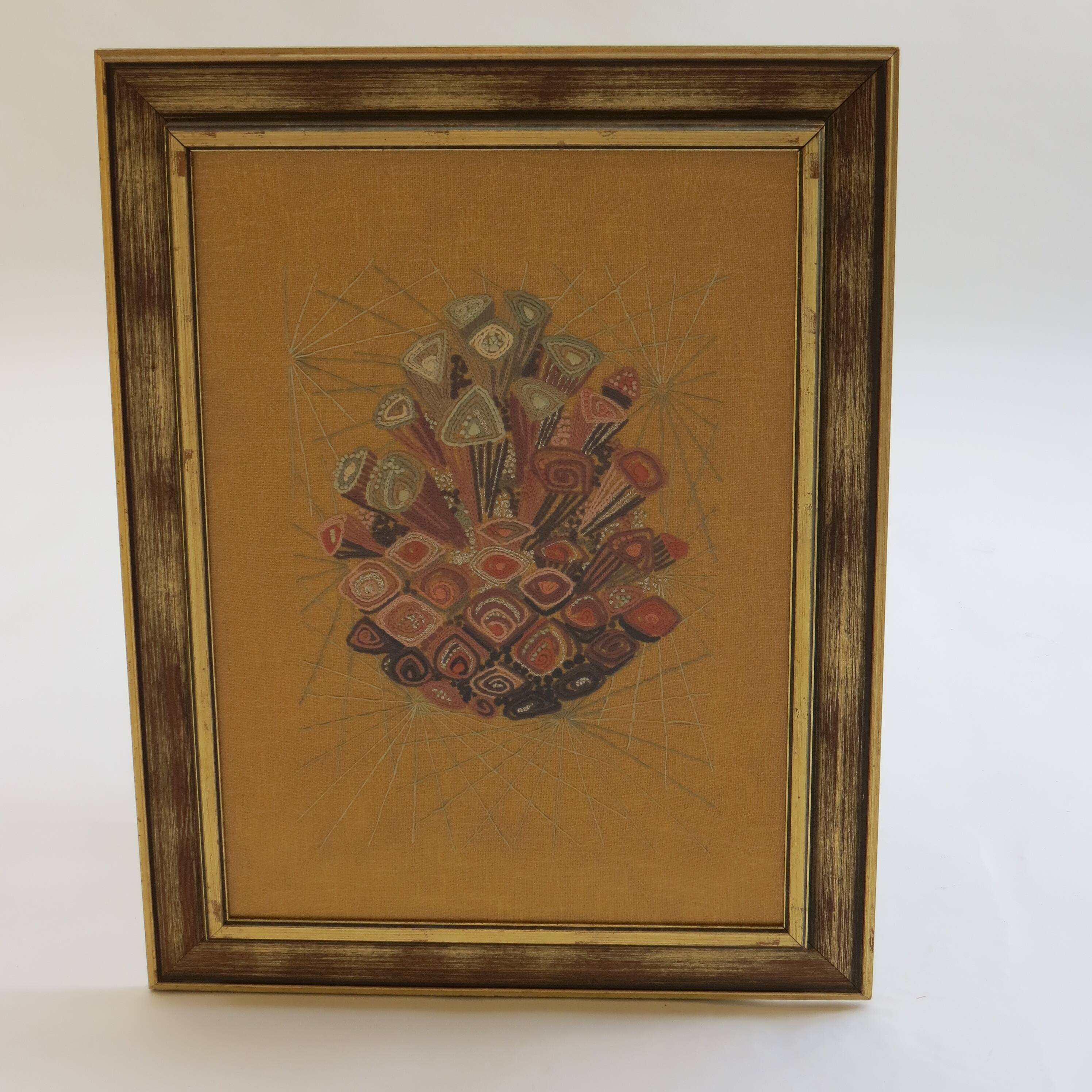 Scandinavian Swedish 1960s Wall Hanging Crewel Picture Wall Art