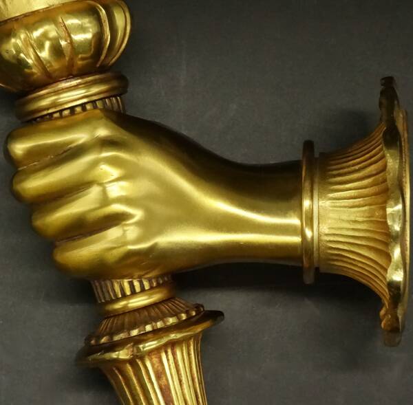 Large pair of torchiere sconces, hands, Louis XVI style - PETITOT bronze - 2 pairs available