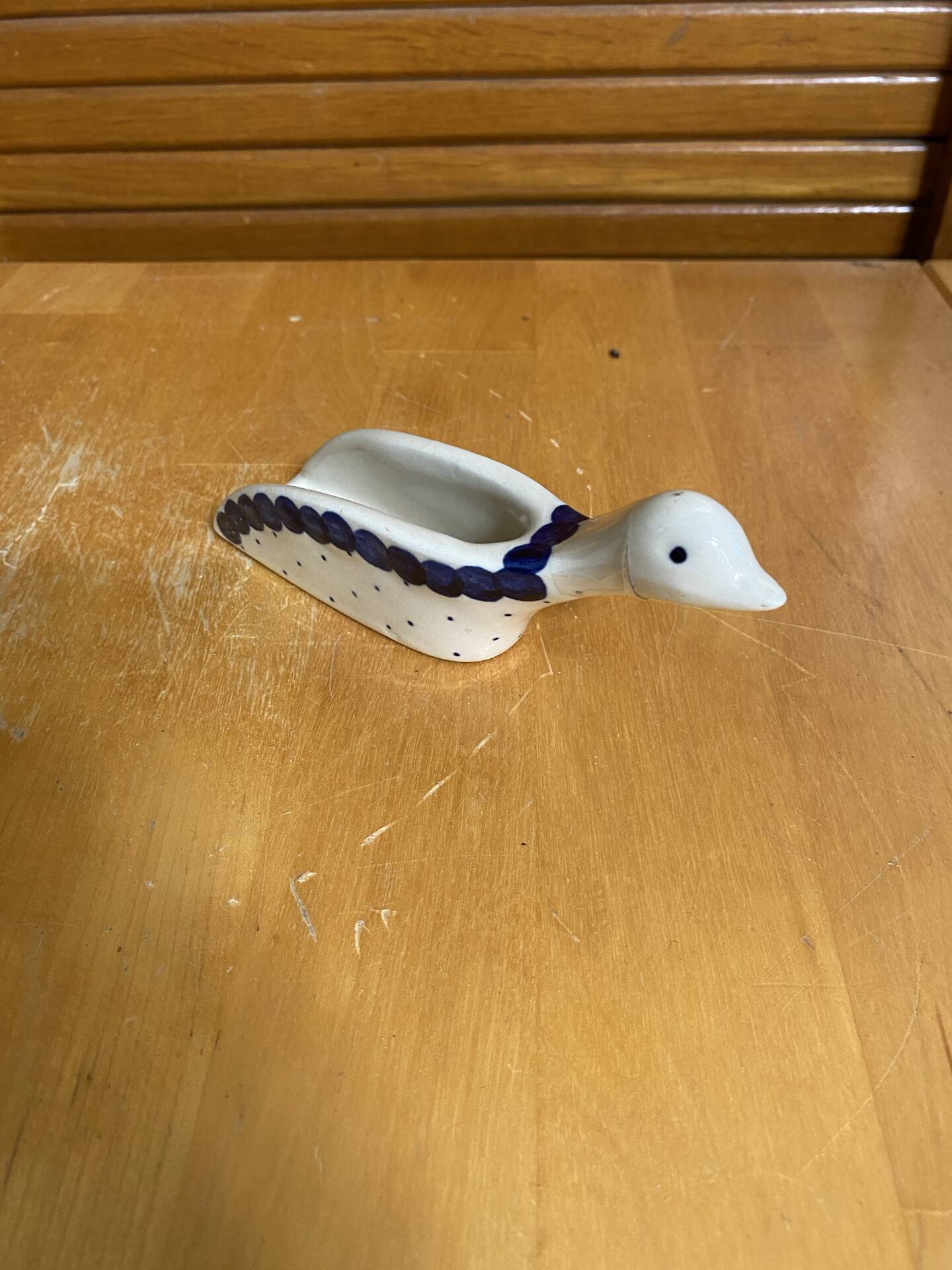 Vintage White & Blue Porcelain Goose-Shaped Kitchen Spoon Poland