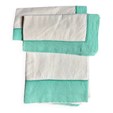 Descamps cotton sheet and pillowcases, green and white ☐ 240 x 340 cm