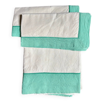 Drap et taies d'oreiller Descamps en coton vert et blanc ☐ 240 x 340 cm