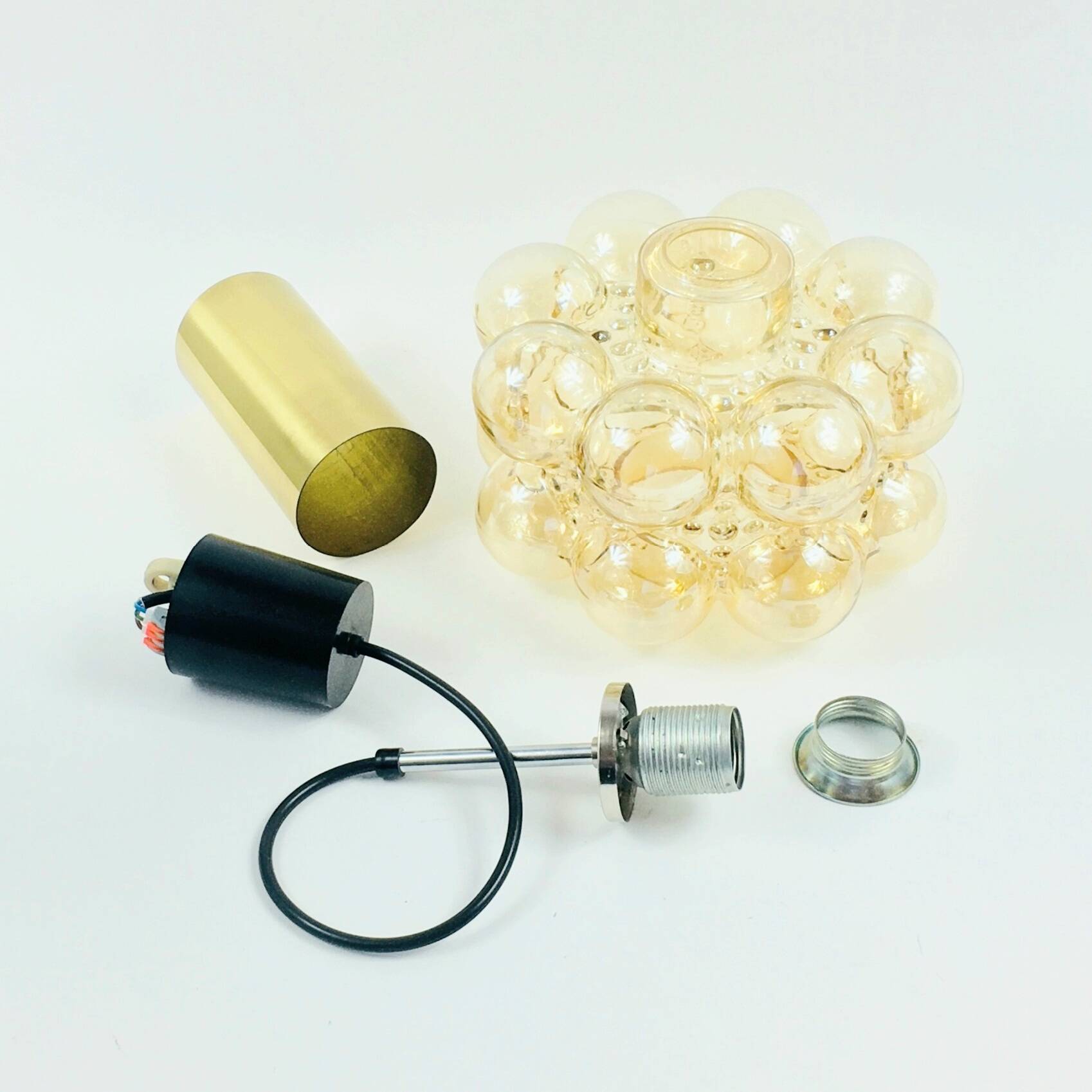 Mid-Century Modern Bubble Glass & Brass Ceiling Light by H. Tynell, 1960s