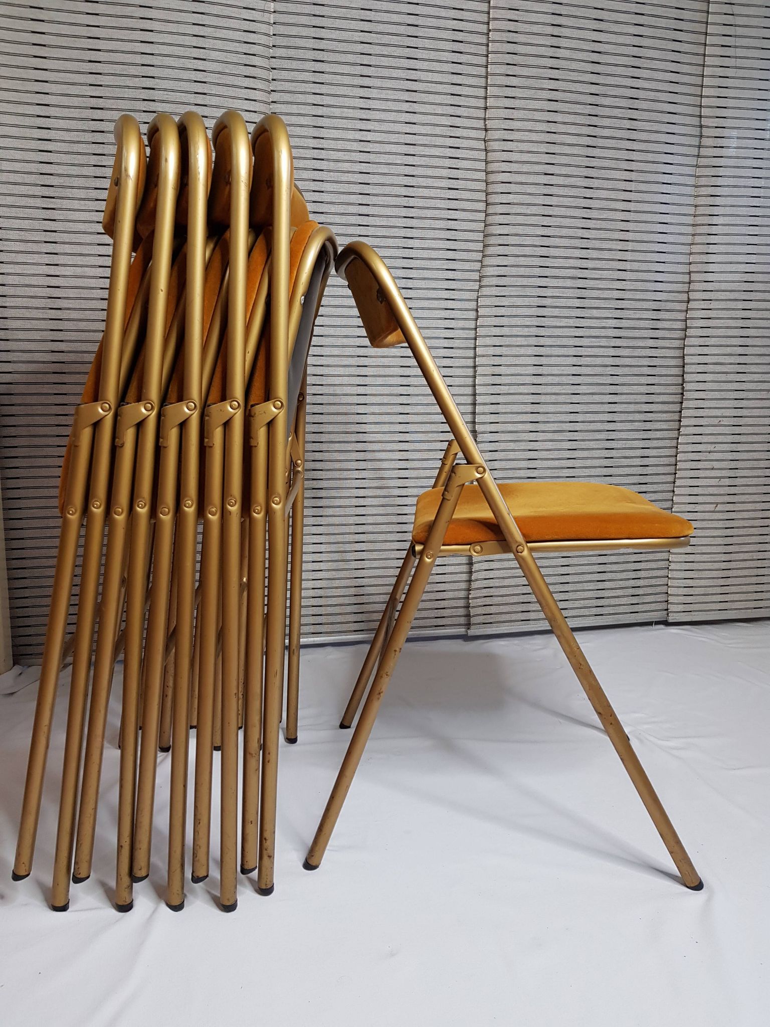 Set of 6 Souvignet conference chairs, vintage, in saffron velvet