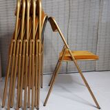 Ensemble de 6 chaises de conférence Souvignet, vintage, en velours safran