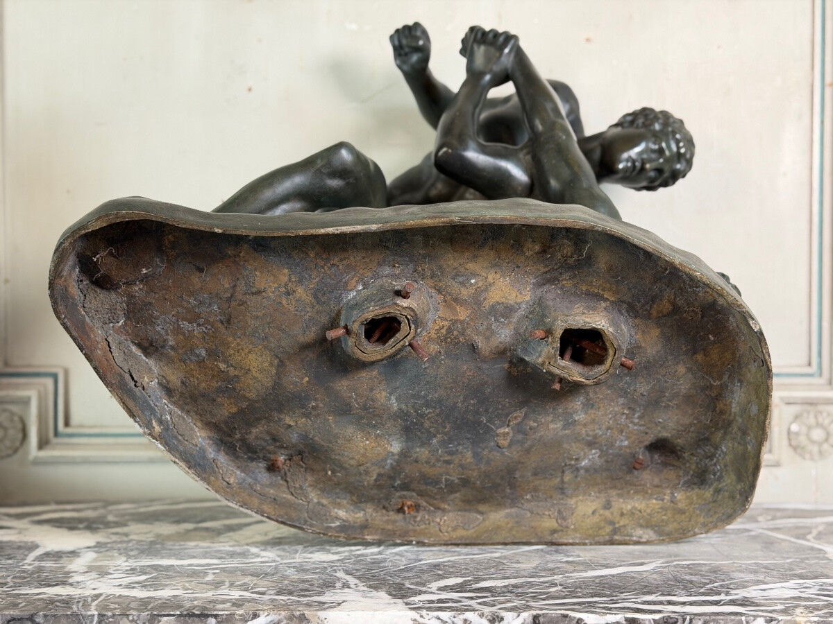 Large bronze after the antique preserved in the Uffizi in Florence, the wrestlers around 1880.