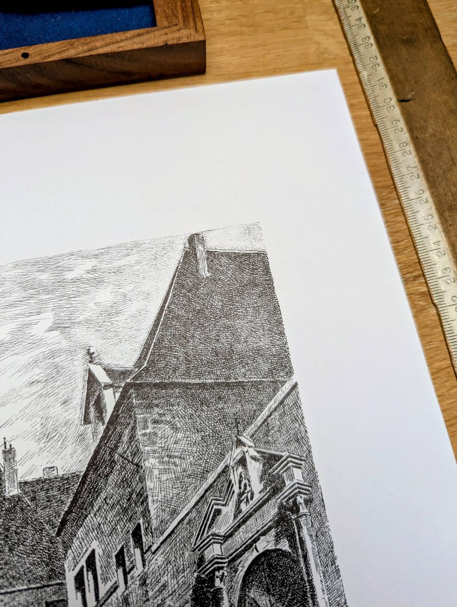Hôtel-Dieu, Dole, Jura, vintage engraving, printed in 1950.