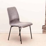 Grey fabric chair with pattern and black legs