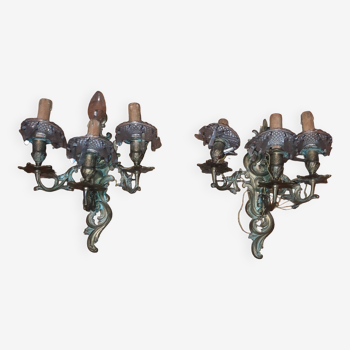 Pair of 3-light wall lamps