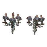 Pair of 3-light wall lamps