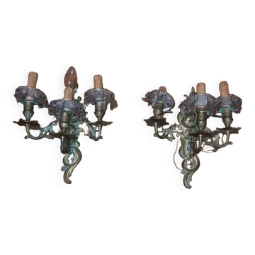 Pair of 3-light wall lamps