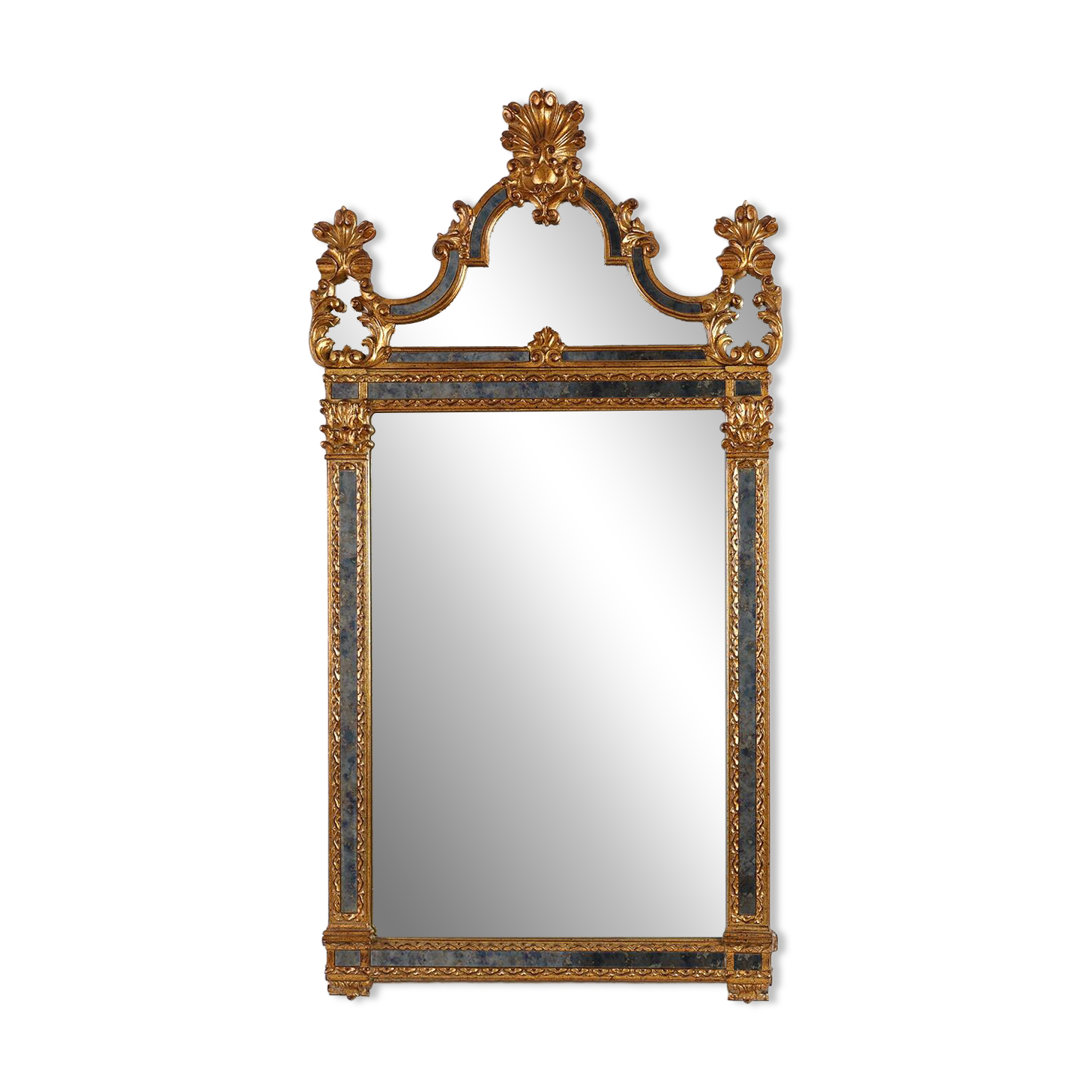 20th century Belgian Rococo-Venetian Mirror in Gilded Wood