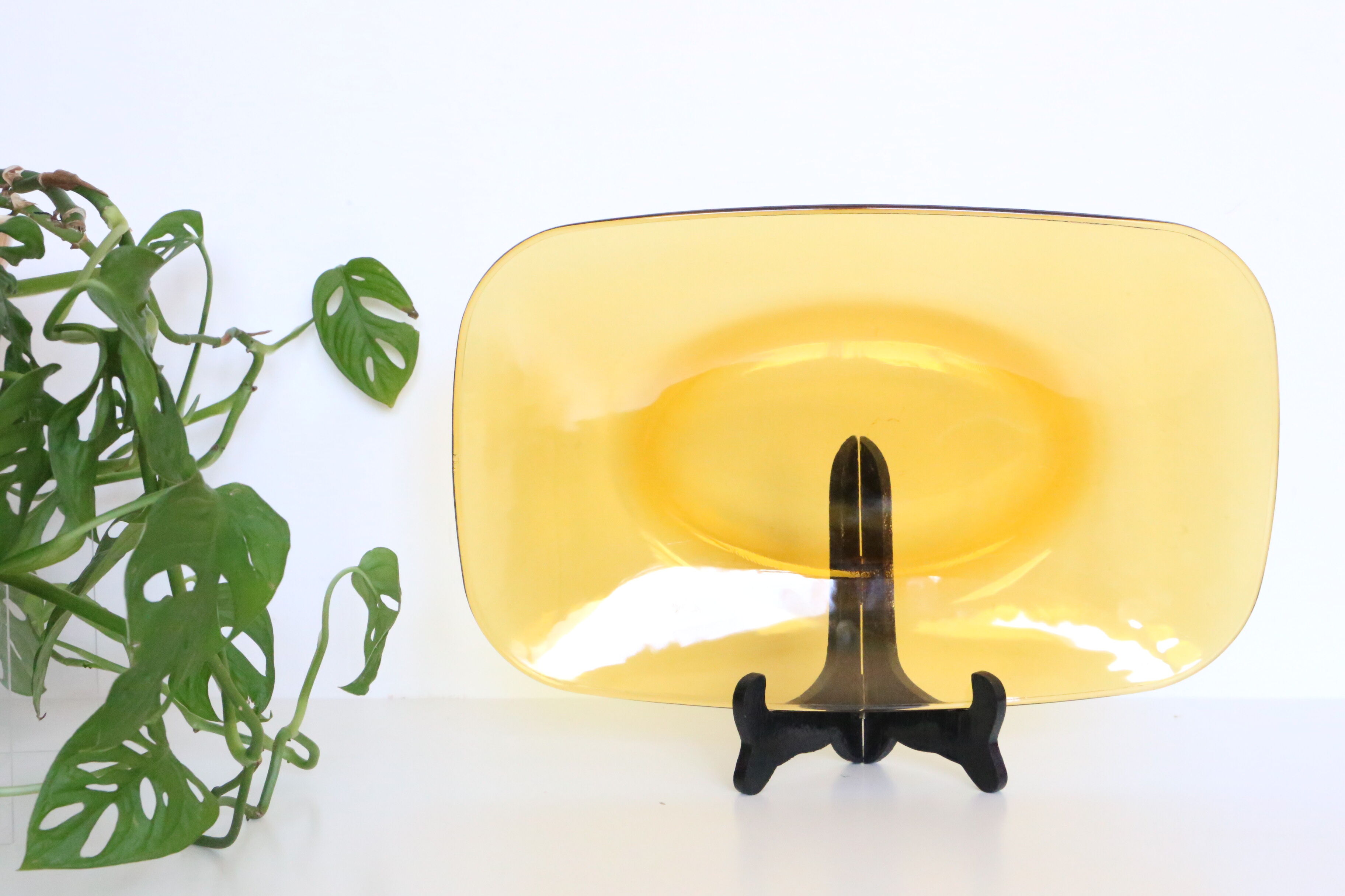 Rectangular amber glass dish, Vereco, vintage