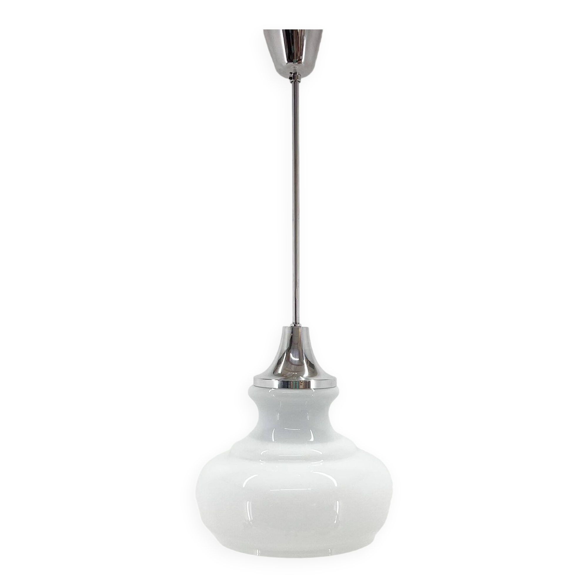 1970s Chrome & Milk Glass Pendant Light, Czechoslovakia
