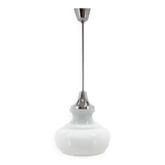 1970s Chrome & Milk Glass Pendant Light, Czechoslovakia