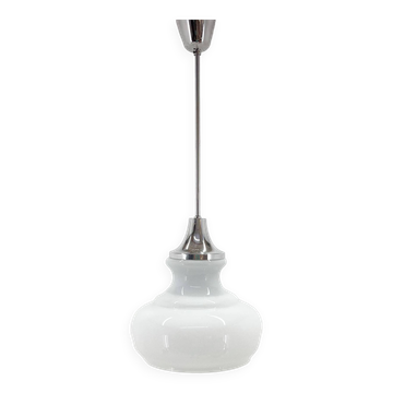1970s Chrome & Milk Glass Pendant Light, Czechoslovakia