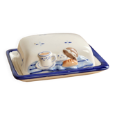 Vintage butter dish in majolica with lid – Breakfast motif