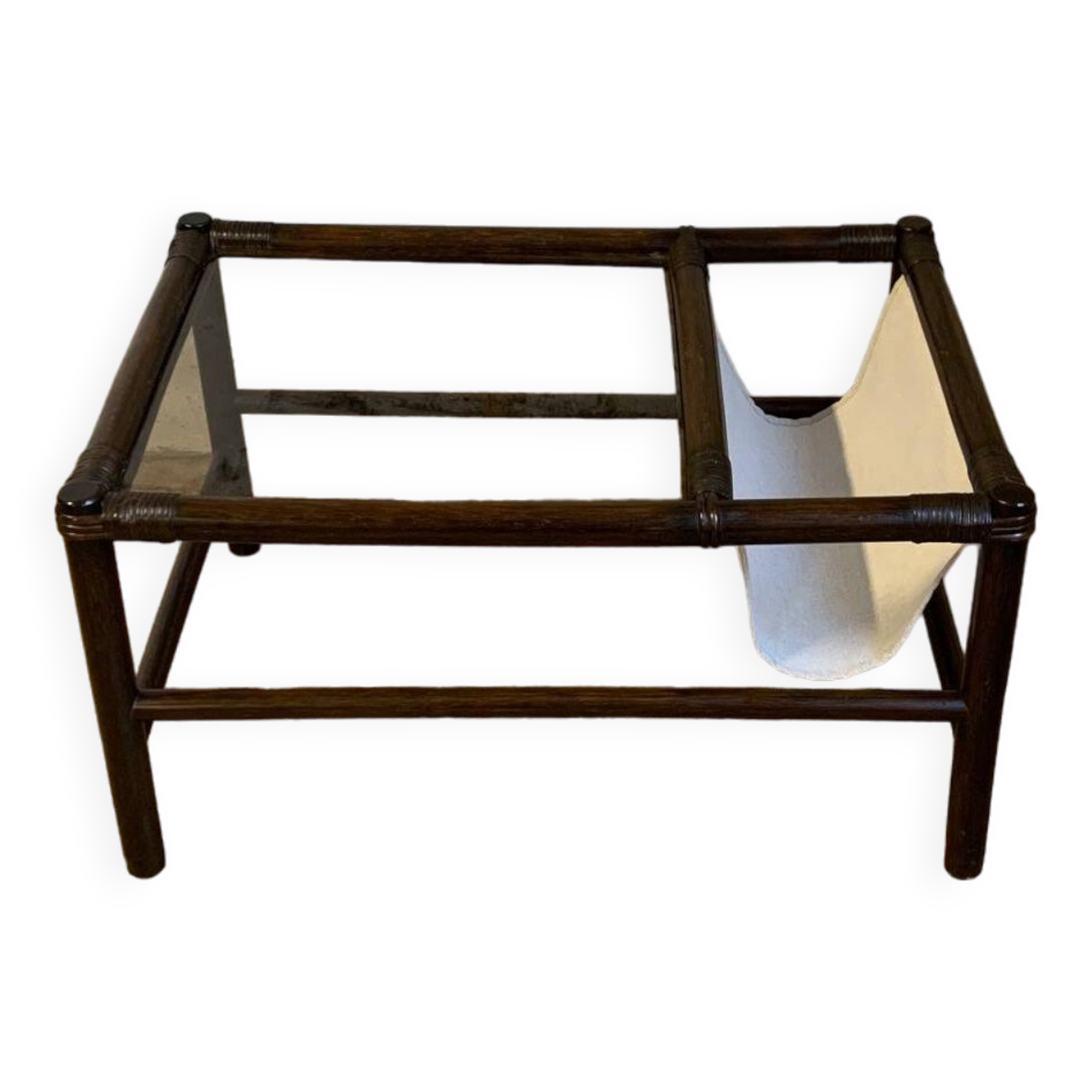 1970s bamboo coffee table with integrated magazine rack