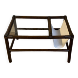 Table basse en bambou des années 70 avec porte revue intégré