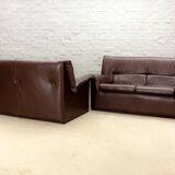 Afra and Tobia Scarpa for B&B Italia Chocolate Brown Leather Two Seat Sofas