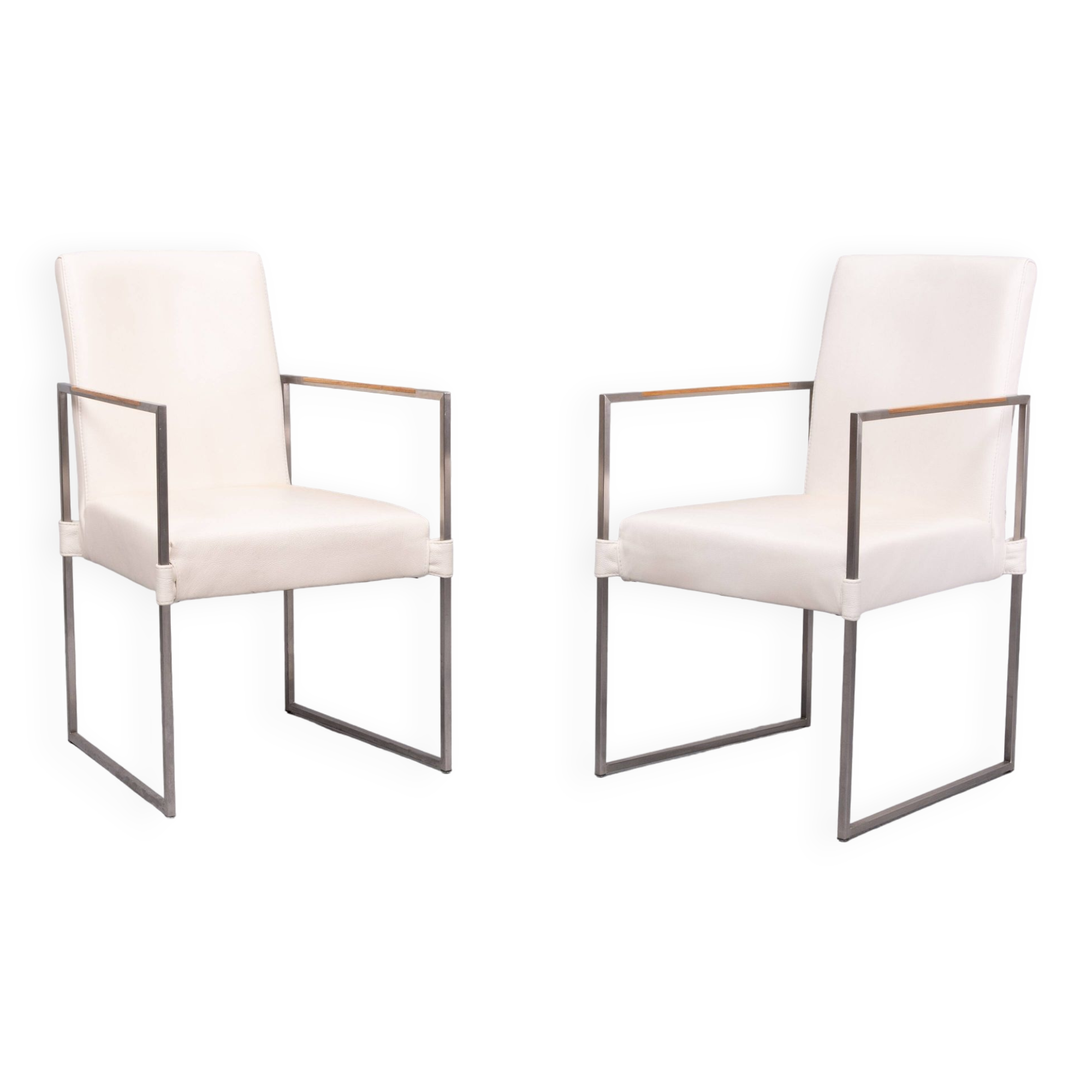 Bert Plantegie White Leather reclining Armchairs .