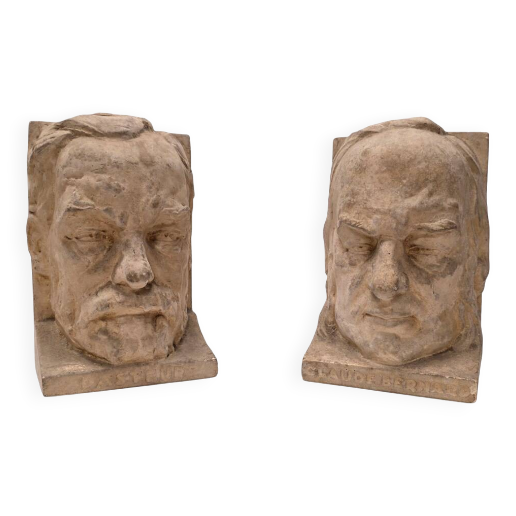 Serre-livres anciens en plâtre français par Joanny Durand, début des années 1900