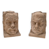 Serre-livres anciens en plâtre français par Joanny Durand, début des années 1900