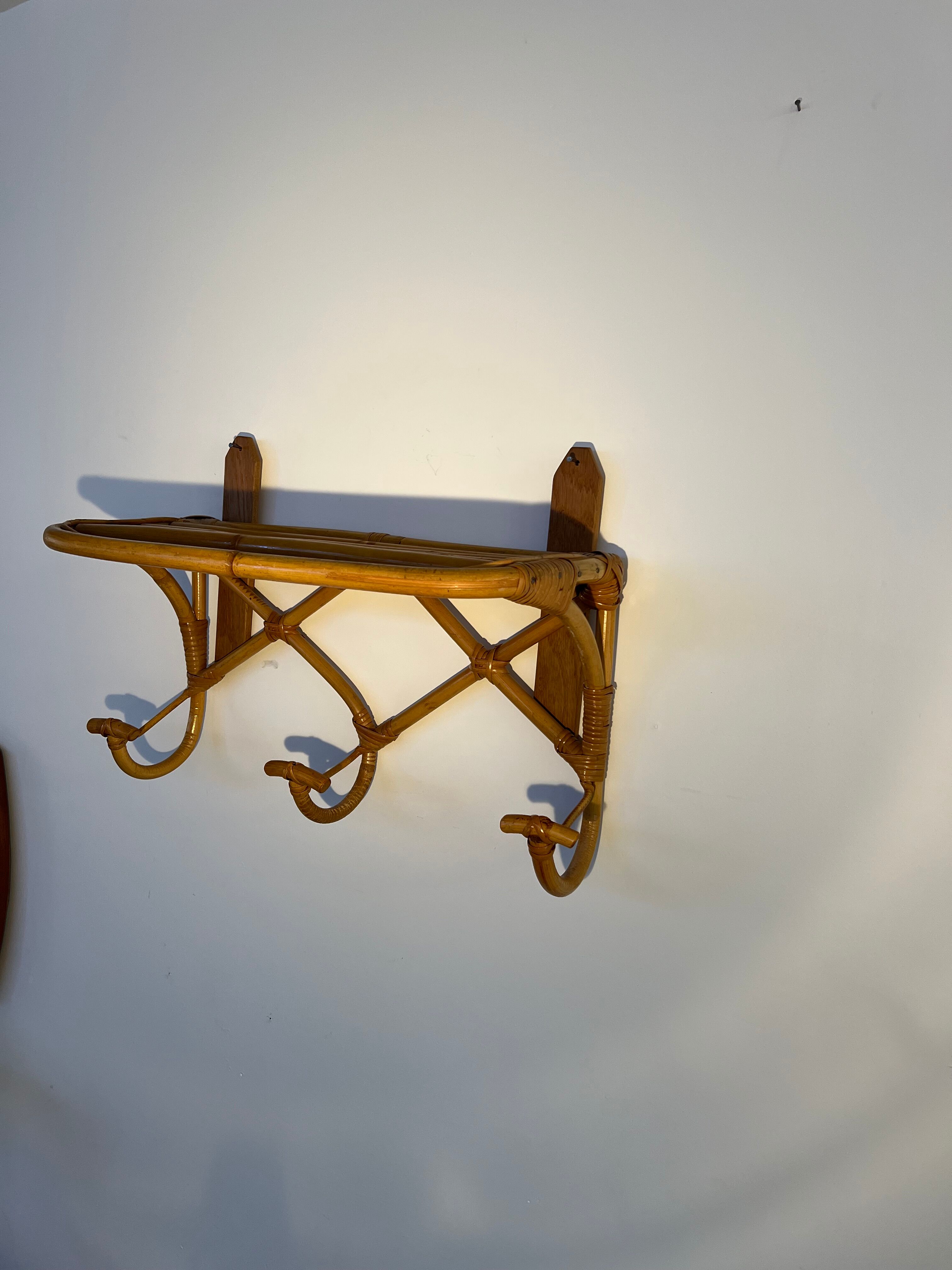 Vintage rattan wall coat rack