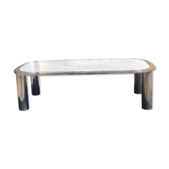 Coffee table marble and chrome steel Italian design 1970