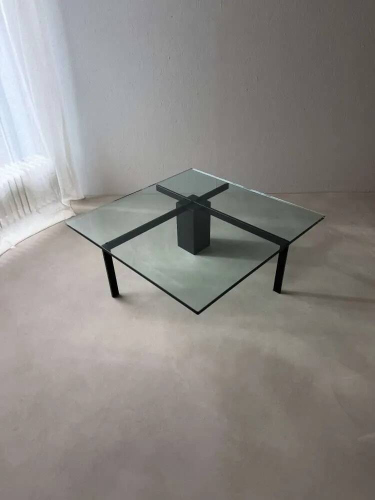 Metaform KW1 coffee table Hank Kwint 1980s glass black metal